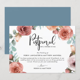 延期イベントのお知らせ - ダスティーブルーの桃色のカード 招待状