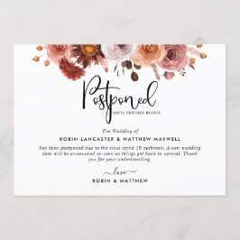 延期イベントのお知らせ、バーガンディーブラッシュカード 招待状