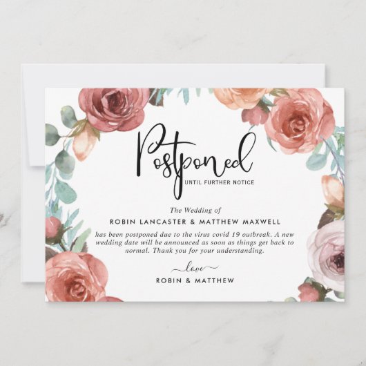 延期イベントのお知らせ、ブッシュピーチカード 招待状 (正面)