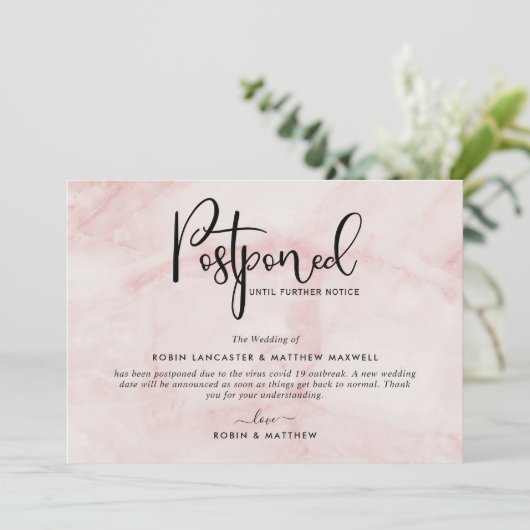 延期イベントのお知らせ、ブッシュマーブルカード 招待状 (スタンド正面)