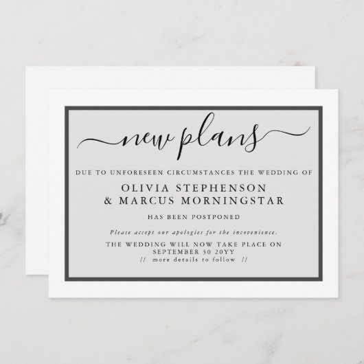 延期イベントのお知らせ 新しい計画 招待状 (正面/裏面)