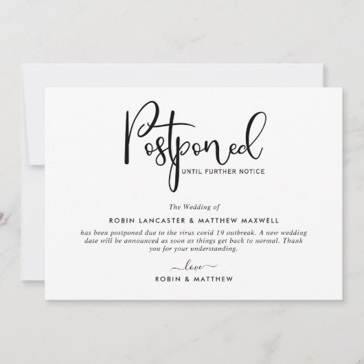 延期イベントのお知らせ 現代のカード 招待状 (正面)