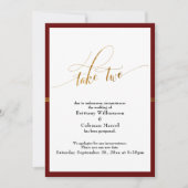 延期エレガントされ結婚た赤と金ゴールドストライプカード 招待状 (正面)