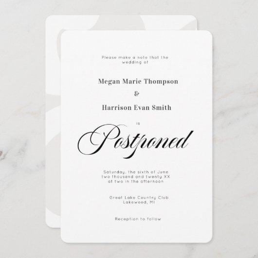延期エレガントウェディング招待状イベント変更 招待状 (正面/裏面)