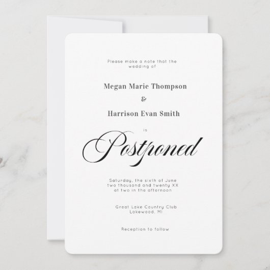 延期エレガントウェディング招待状イベント変更 招待状 (正面)