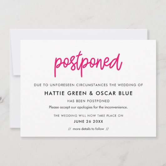 延期モダンされた新しい日付通知カード 招待状 (正面)