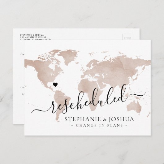 延期先結婚地図の再スケジュール 案内ポストカード (正面/裏面)