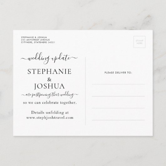 延期先結婚地図の再スケジュール 案内ポストカード (裏面)