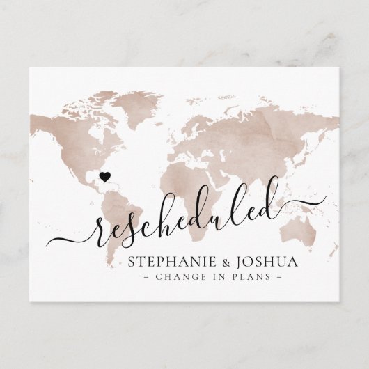 延期先結婚地図の再スケジュール 案内ポストカード (正面)