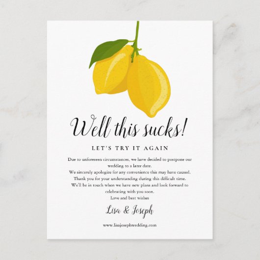 延期取り消しのレモン写真の変更 案内ポストカード (正面)