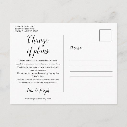 延期取り消し日の変更取り消しイベントレモン 案内ポストカード (裏面)