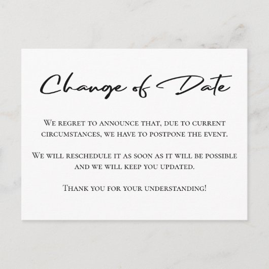 延期告知のエレガント変更 ポストカード (正面)