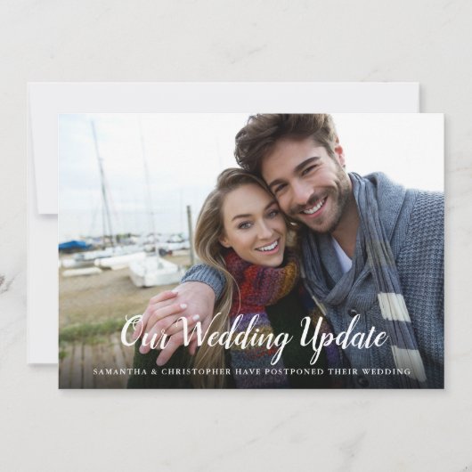 延期発表と写真付きカリグラフィー 招待状 (正面)