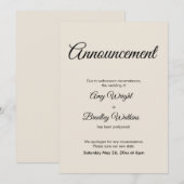 延期発表 クリーム色の結婚式カード 招待状 (正面/裏面)