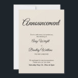 延期発表 クリーム色の結婚式カード 招待状<br><div class="desc">結婚式の日程を変更しなければならなくなった場合に、ゲストに通知するためのシンプルなカードです。テンプレートフィールドを使用して個人情報を追加し、このエレガントでミニマルなデザインを自分だけのものにしてください。クリーム色の背景は、好みの色に変更できます。フォントと色も編集可能です。特別なリクエストやカスタマイズのサポートが必要な場合は、お気軽にお問い合わせください。別の表現の商品もコレクションでご利用いただけます。</div>