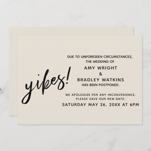 延期結婚されたユーモアのyikes!クリーム発表 招待状 (正面/裏面)