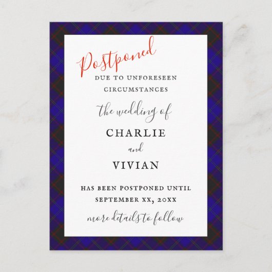 延期結婚のホームヒューム藩タータンチェックプレイド ポストカード (正面)