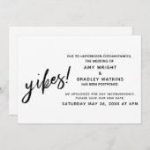 延期結婚のユーモア発表Yikes! 招待状 (正面/裏面)