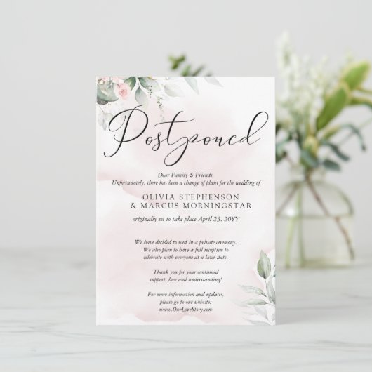 延期結婚の水色の淡い色の赤面 招待状 (スタンド正面)