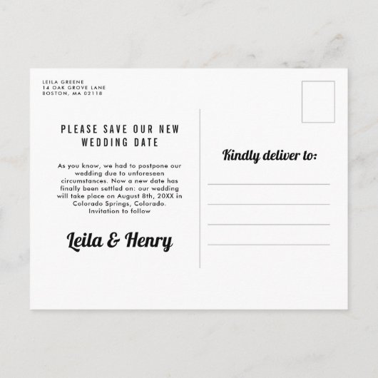 延期結婚写真結婚の返却 案内ポストカード (裏面)