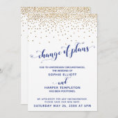 延期結婚式 ゴールド ネイビー 計画変更カード 招待状 (正面/裏面)