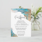 延期結婚式 ティールとゴールド アブストラクト 招待状 (スタンド正面)