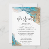 延期結婚式 ティールとゴールド アブストラクト 招待状 (正面)