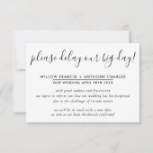 延期結婚式　大切な日を延期する場合のシンプルなお知らせ 招待状 (正面)