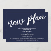 延期結婚式 新計画 ネイビーブルー発表 招待状 (正面/裏面)