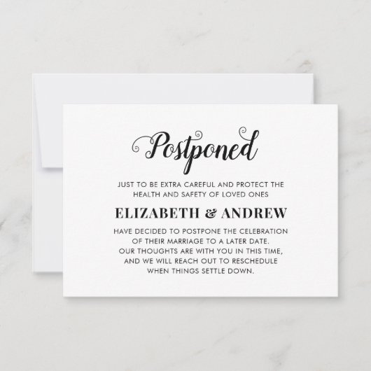 延期結婚式 計画変更 エレガントなスクリプト 案内状 (正面)