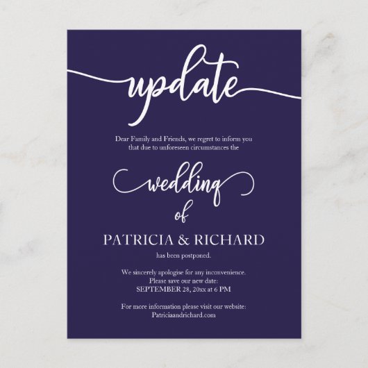 延期結婚日の発表ネイビーブルー ポストカード (正面)