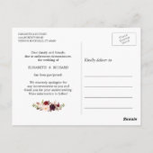 延期結婚日 rustic Wood Burgundy フラワー ポストカード (裏面)