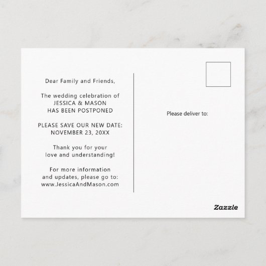 延期結婚発表変更ポストカード ポストカード (裏面)
