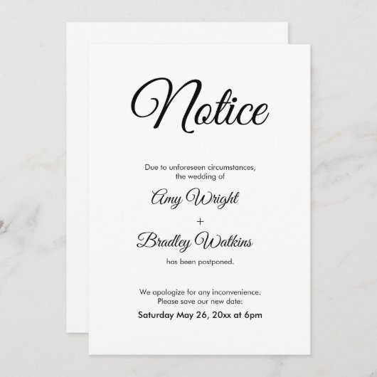 延期結婚通知エレガント書 招待状 (正面/裏面)