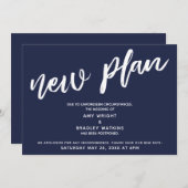 延期結婚 新計画 ネイビーブルー発表 招待状 (正面/裏面)