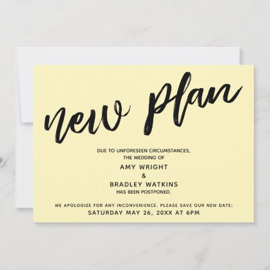 延期結婚 新計画 黄色発表 招待状 (正面)
