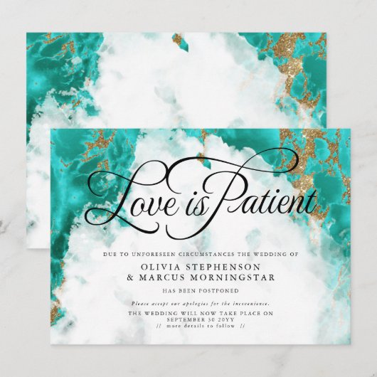 延期結婚 水彩ターコイズのジオード 招待状 (正面/裏面)