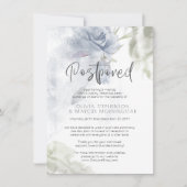 延期結婚 水彩 ダスティーブルー 花 招待状 (正面)