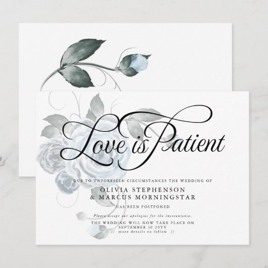 延期結婚 水彩 ダスティーブルー 花 招待状 (正面/裏面)