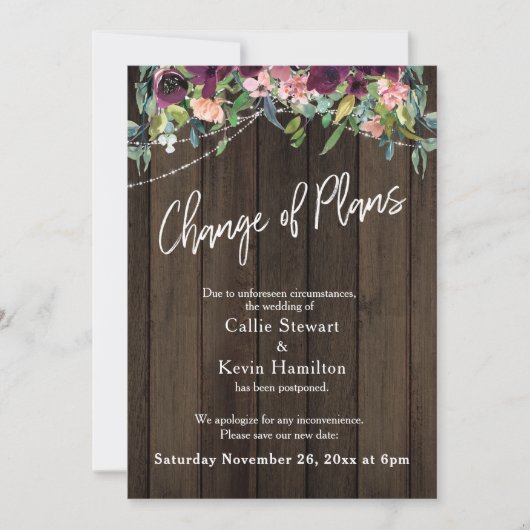 延期結婚 計画変更 フラワー ウッド カード (正面)