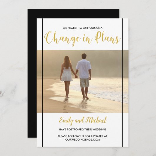 延期結婚 黒と金の写真発表 招待状 (正面/裏面)