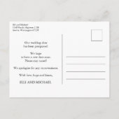 延期結婚 黒白 モダン 案内ポストカード (裏面)