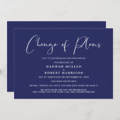 延期計画の変更ネイビーブルー結婚ズ 案内状 (正面/裏面)