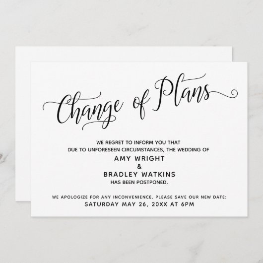延期計画の結婚変更 招待状 (正面/裏面)