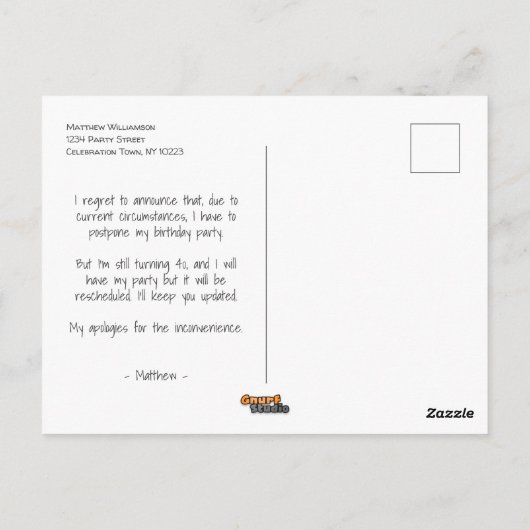 延期誕生日パーティー中止のお詫び漫画 ポストカード (裏面)