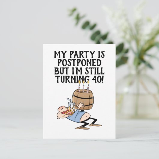 延期誕生日パーティー中止のお詫び カートゥーン ポストカード (スタンド正面)