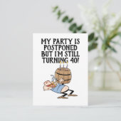 延期誕生日パーティー中止のご案内 カートゥーン ポストカード (スタンド正面)