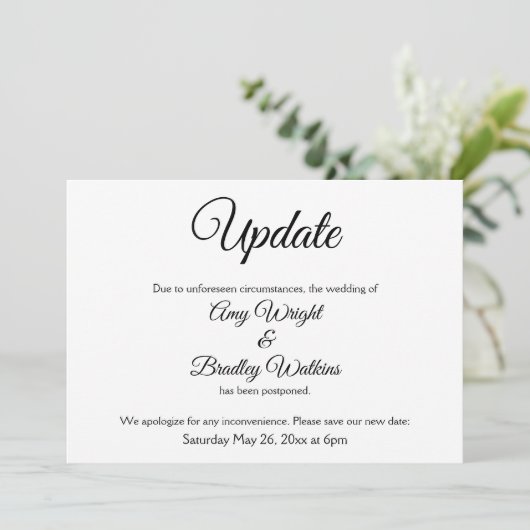 「延期」エレガントな結婚式延期のお知らせ 招待状 (スタンド正面)