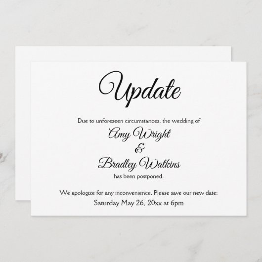 「延期」エレガントな結婚式延期のお知らせ 招待状 (正面/裏面)
