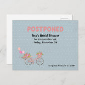 延期 ブライダルシャワー 自転車と花の水玉模様 インビテーションポストカード (正面/裏面)